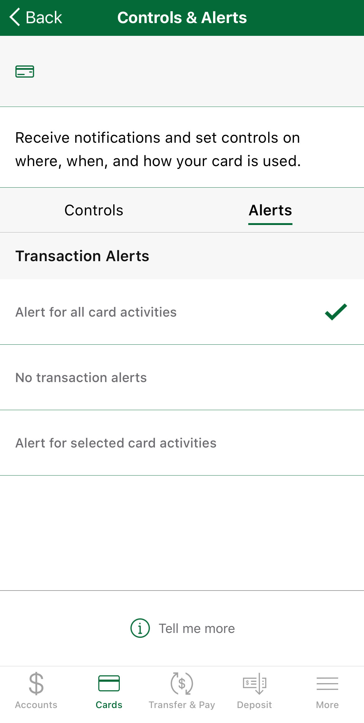 Mobile App Card Alerts